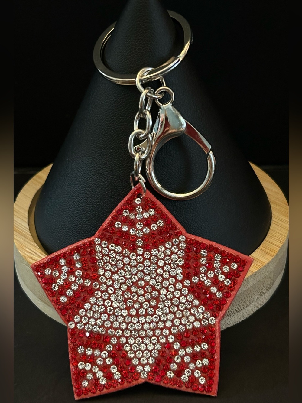 Red Christmas Star Crystal Keychain Bag Charm - Sparkling Accent for Bags & Keys